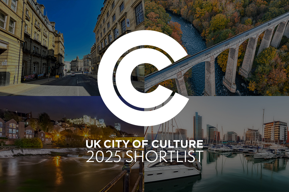 A collage of cityscapes with the UK City of Culture 2025 logo overlaid on top.